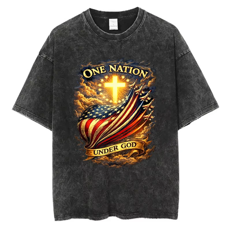 Vintage Washed Cotton T-Shirt Men 250 Years USA Independence Day 1776-2026 Graphic Tee Fighter Jet Patriotic Acid Wash Loose Top