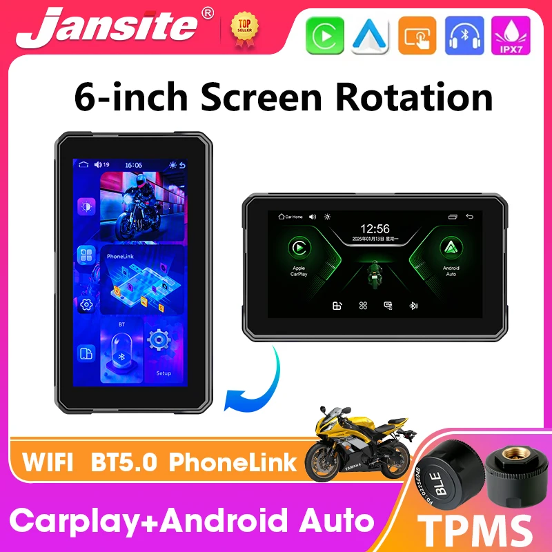 Portable 6 inch Motorcycle Carplay Screen GPS Navigation BT5.0 Digital Dashboard Monitor Screen Rotation IPX7 Waterproof