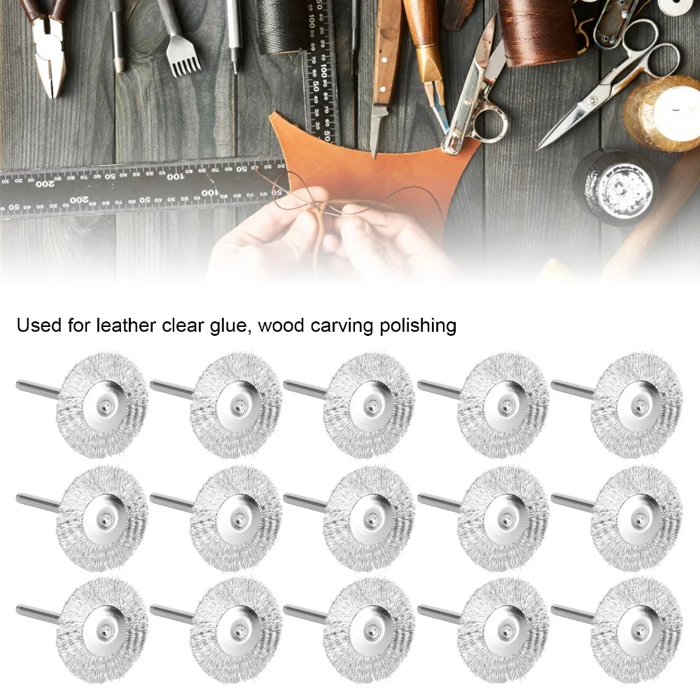 30pcs Flat T Shape Shank Wire Brush Wheel 3mm Shank 25mm Diameter Polishing Wheel Brush Rotary Tool Brush Set Deburring