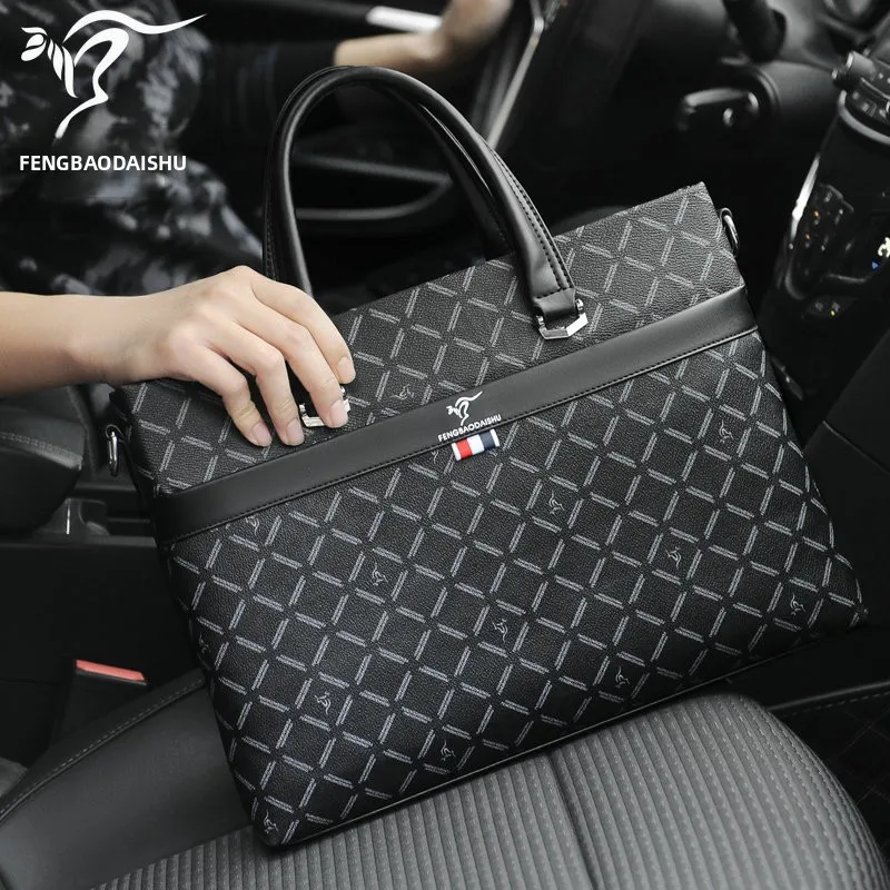 new-brand-men's-bag-high-end-leather-briefcase-large-capacity-business-pvc-handbag-work-bag-for-men-with-geometric-pattern