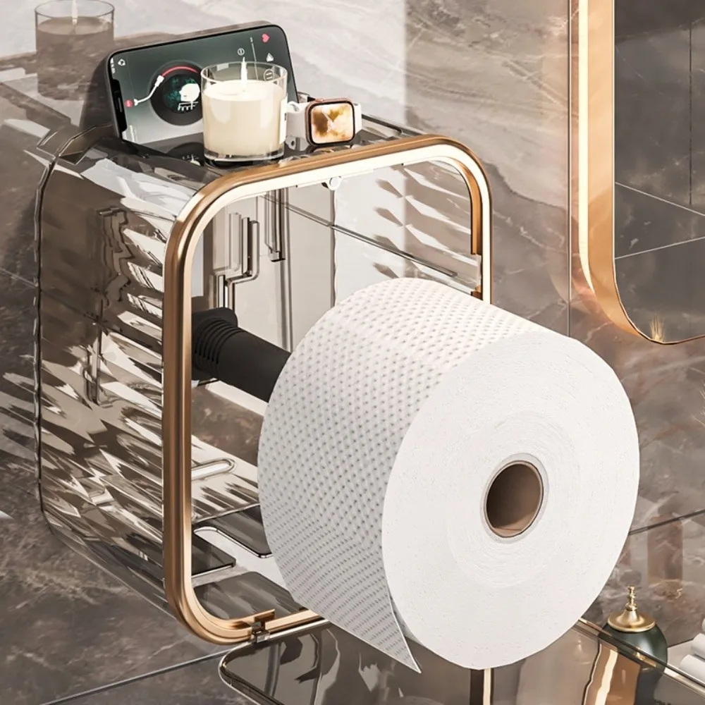 

Magnetic 3 in1 Toilet Tissue Box with Drawer Punch Free Toilet Paper Roll Holder Large Capacity Wall Mounted