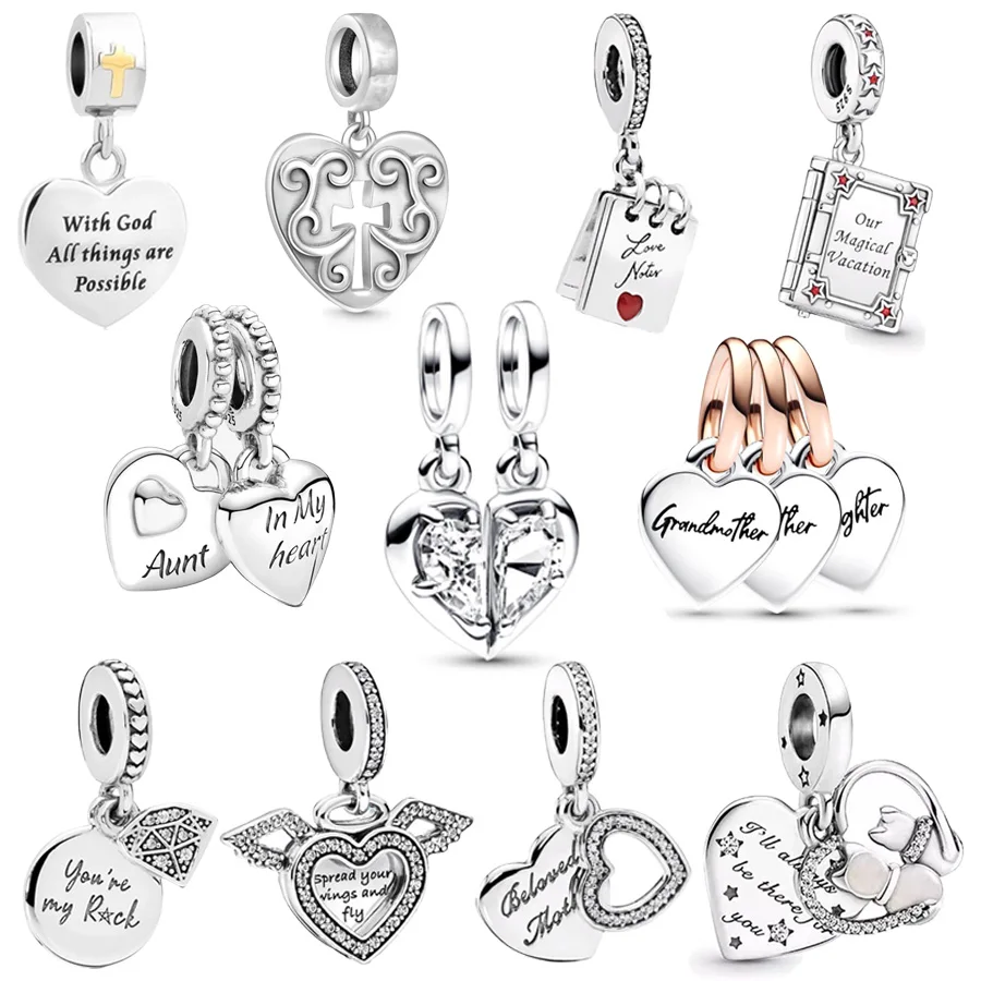 NEW Devil Heart Double Dangle Charm Splittable Mother & Daughter Bead Fit Original European 925 Sterling Silver Bracelet Jewelry