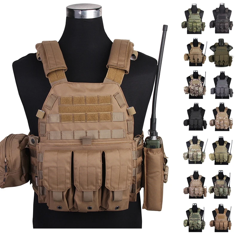 Emersongear For LBT6094 Style Plate Carrier W/3 Pouches Tactical Vest Protective Gear Body Guard Armor Airsoft Hunting Hiking