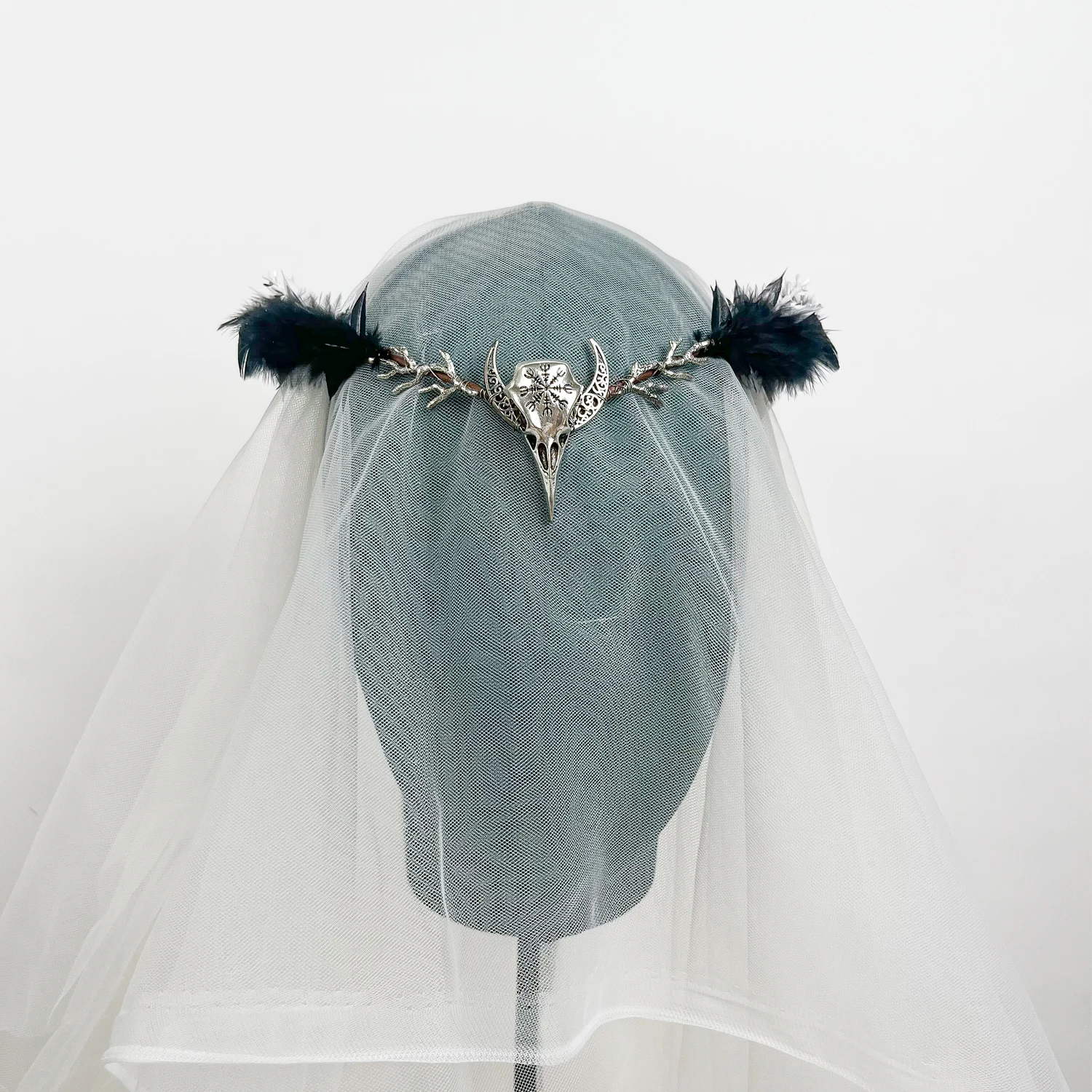 Crow Skull Feather Gothic Crown Medusa Halo Witch Wedding Crown Nightclub Makeup Ball Headwear Halloween Fairy Headdress Tiara