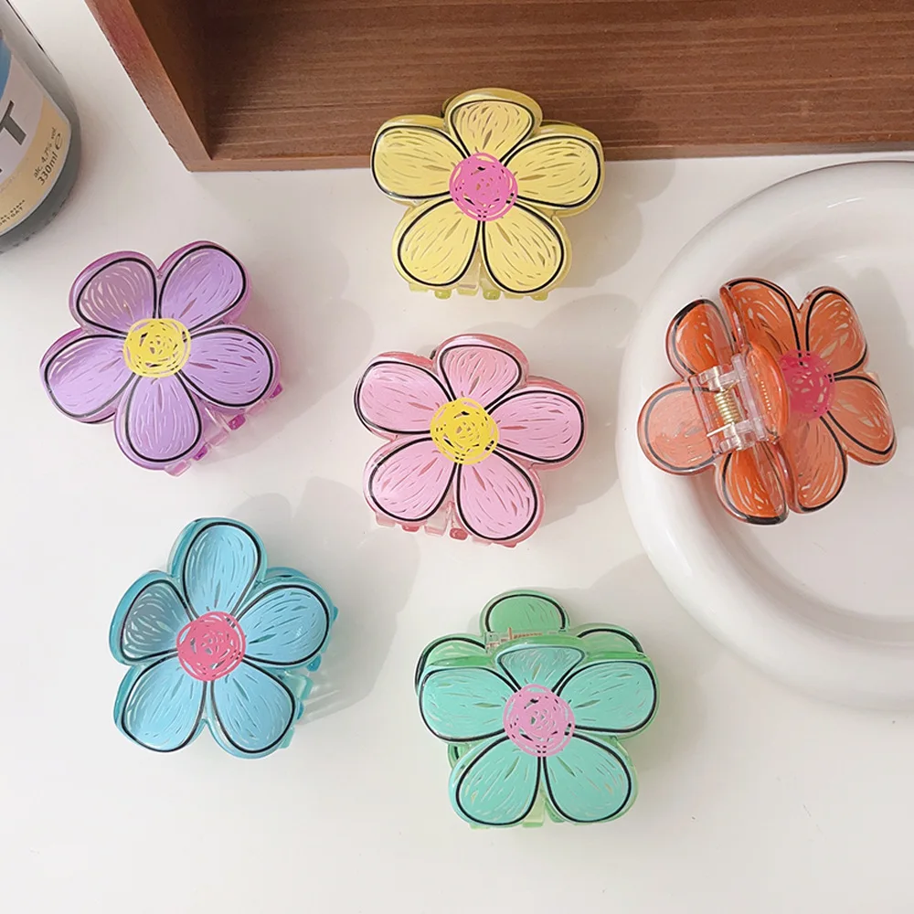 New Acrylic Graffiti Flower Hair Clips Women Sweet Versatile Outdoor Hairpin Fashion Grab Cawl Clip Girls Hair Accessories