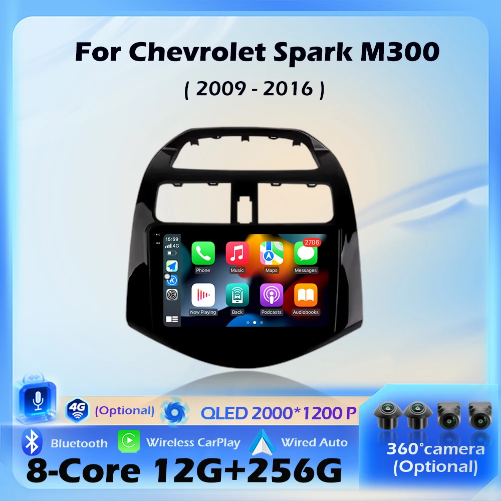 Wireless CarPlay For Chevrolet Spark M300 2009-2016 Android 16 Car Radio Multimedia Video Player Navigation GPS WIFI BT 9INCH