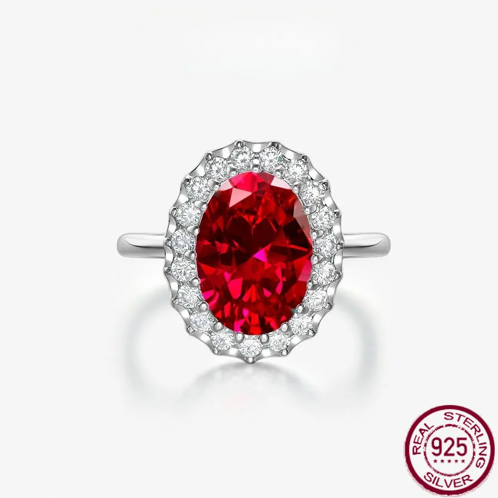 

New S925 silver oversized oval 10 * 14 inlaid 8-carat ring for women's luxury engagement jewelry