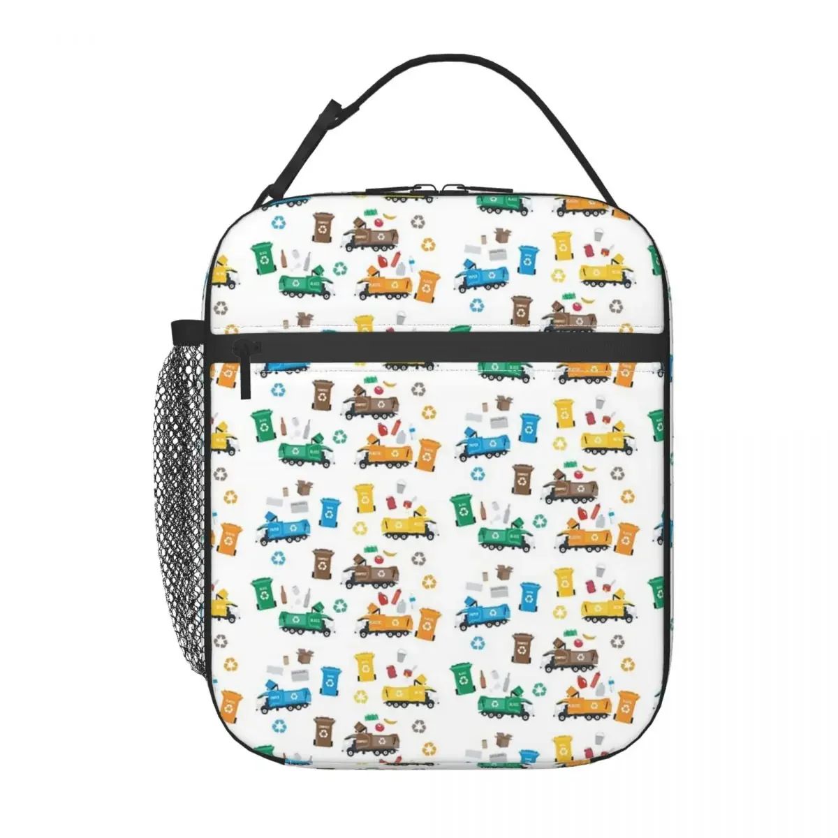 Colorful Recycling Garbage Trucks And Bins Insulated Lunch Bag for Women Children Portable Food Boxes Thermal Lunch Box Tote