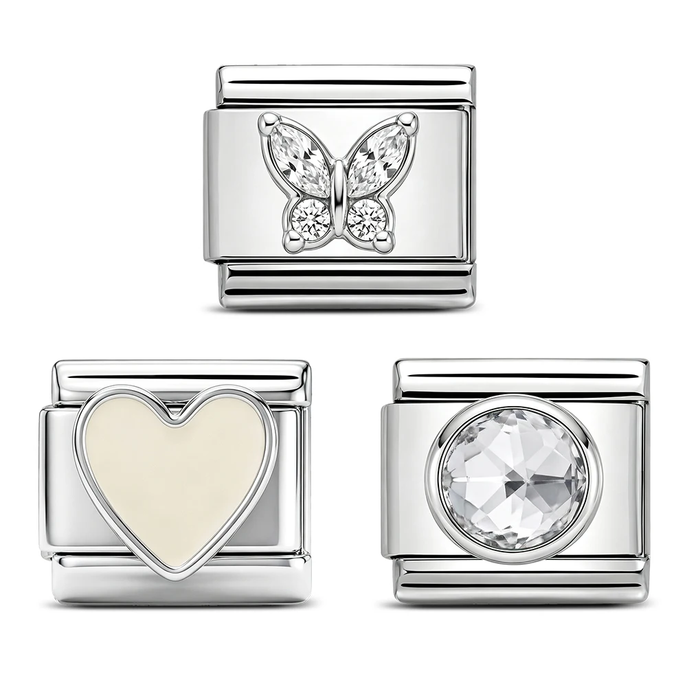 Italian Charm Links Stainless Steel Charm Butterfly heart charm Sparkling Zircon Women Bracelets Fashion Jewelry