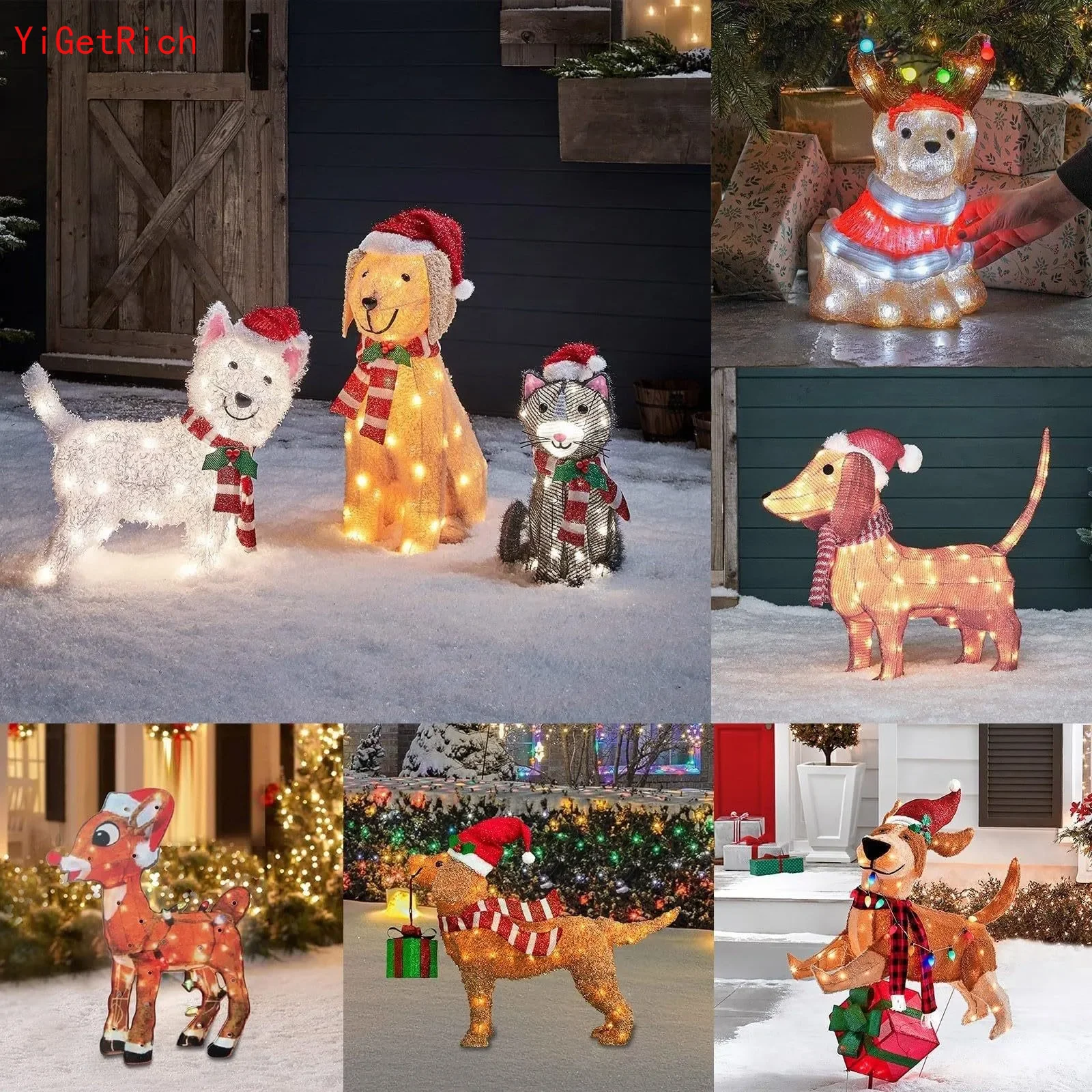 Christmas Outdoor Luminous Animal Acrylic Christmas Creative Outdoor Garden Ground Decorations Festival Gifts Supplies Ornament