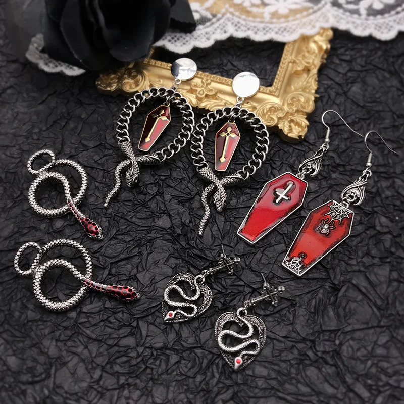 Donkere Gothic Vintage Oorbellen Bat Kist Slang Oorbellen Voor Vrouwen Punk Goth Halloween Mode Sieraden Lolita Accessoires