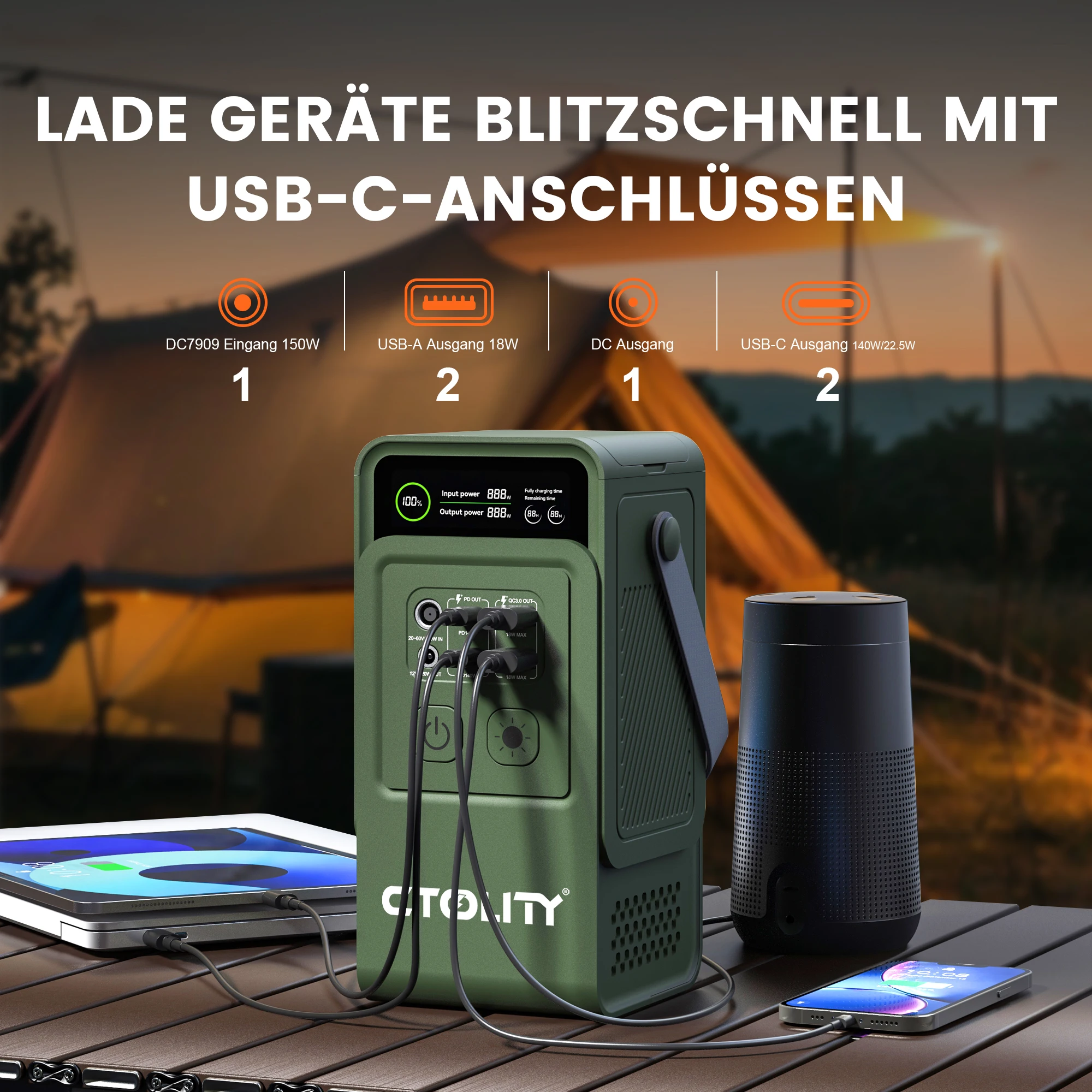 CTOLITY AP200L 60000mAh مولد الطاقة الشمسية 200 واط بنك الطاقة المحمول LiFePO4 للتخييم في الهواء الطلق والاستخدام المنزلي في حالات الطوارئ الصيد RV #5