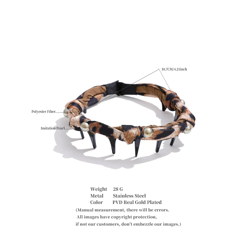 Yhpup Vintage Leopard Polyester Tuch Perlen Rutschfestes Band Zähne Haarreifen für Frauen Haarband Zubehör – Detail 1