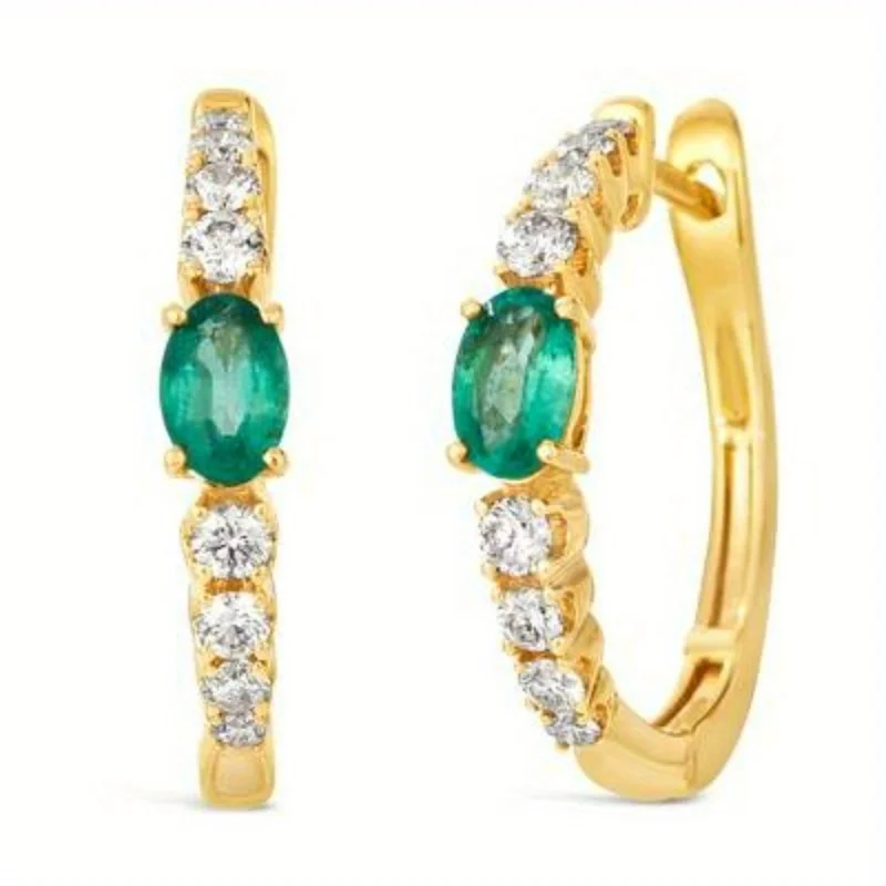 Classic Gold Color Inlaid Green Zirconia Copper Hoops Women's Earrings Elegant Daily Wear Party Earrings Woman Fashion Jewelry