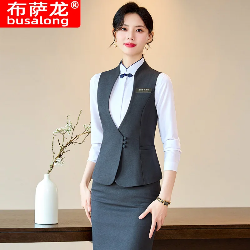 

Профессиональный женский комплект жилетов2024Осенняя элегантная униформа стюардессы Спецодежда Рабочая одежда для стойки регистрации отеля