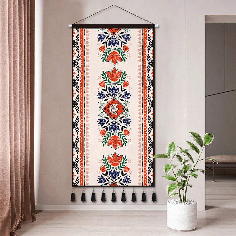 Ethnic Tapestry Wall Hanging, Boho Chic Woven Fabric Art for Restaurant Homestay Background