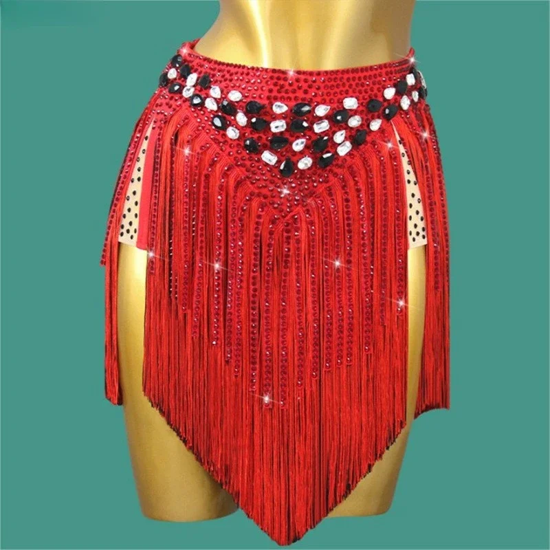 Customized Latin Dance Skirt Competition Half Skirt Tassel Competition Flower Costume Table Performance Costume Adult Girl