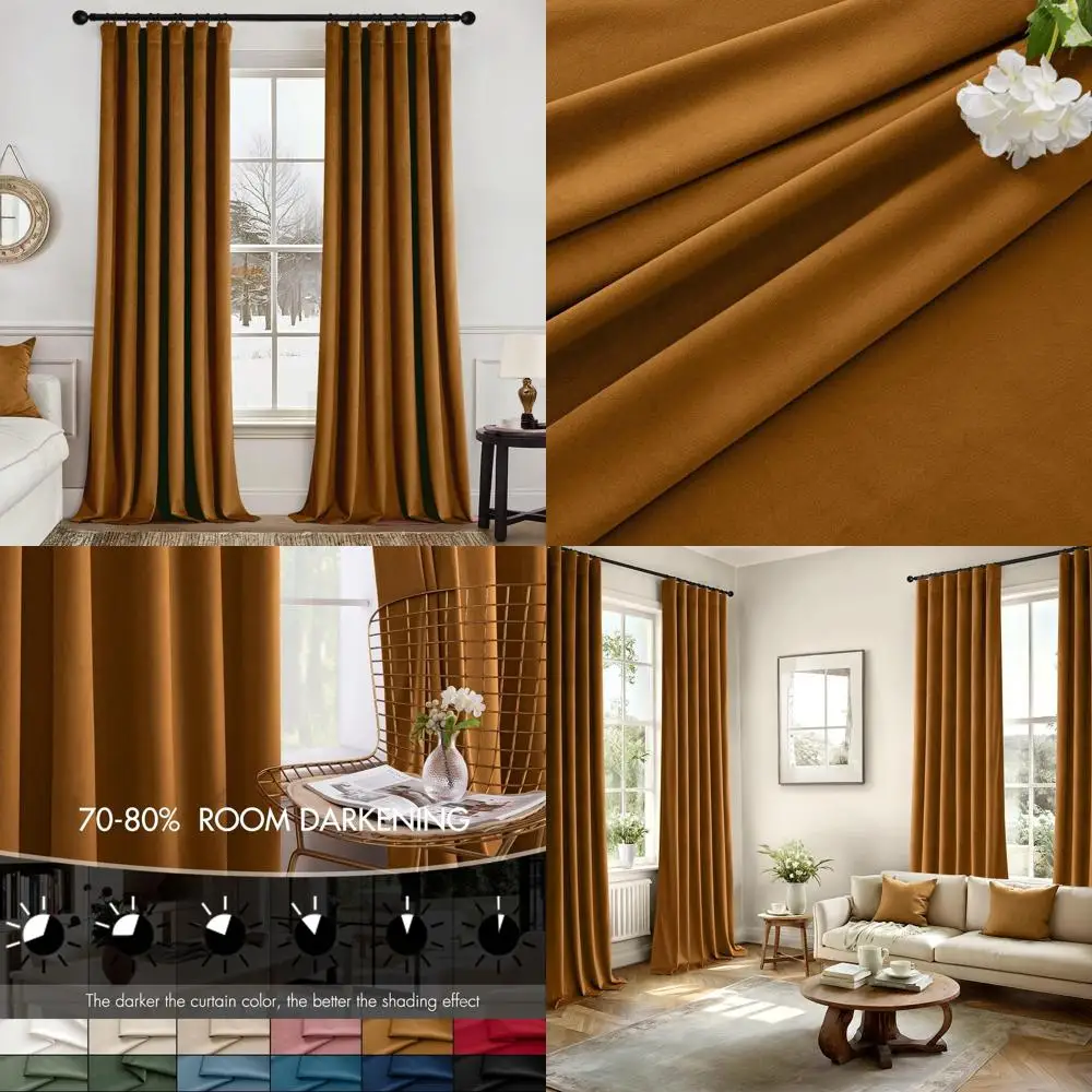 

Luxury 90 Thermal Insulated Blackout Curtains with Pleated Design and Hooks, Golden Brown