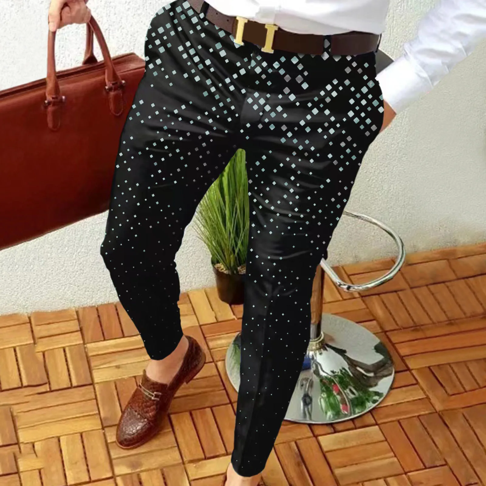 Men Slim Fit Print Zipper Button Trousers Suit Pants Male Casual Fashion Long Pants Slack Pants for Men