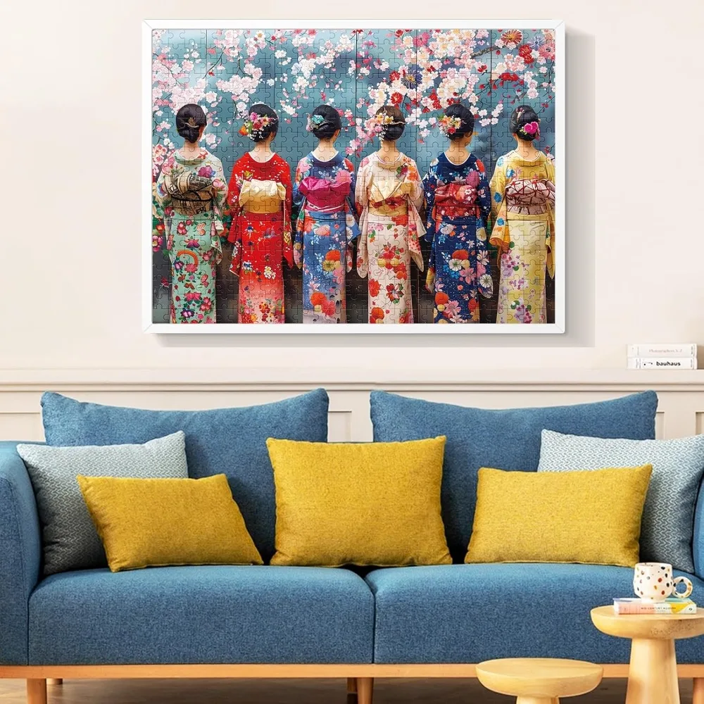 120/300/500/1000 조각 성인을위한 나무 직소 퍼즐 우아한 기모노 미녀 퍼즐 교육 장난감 도전적인 게임 밤 재미