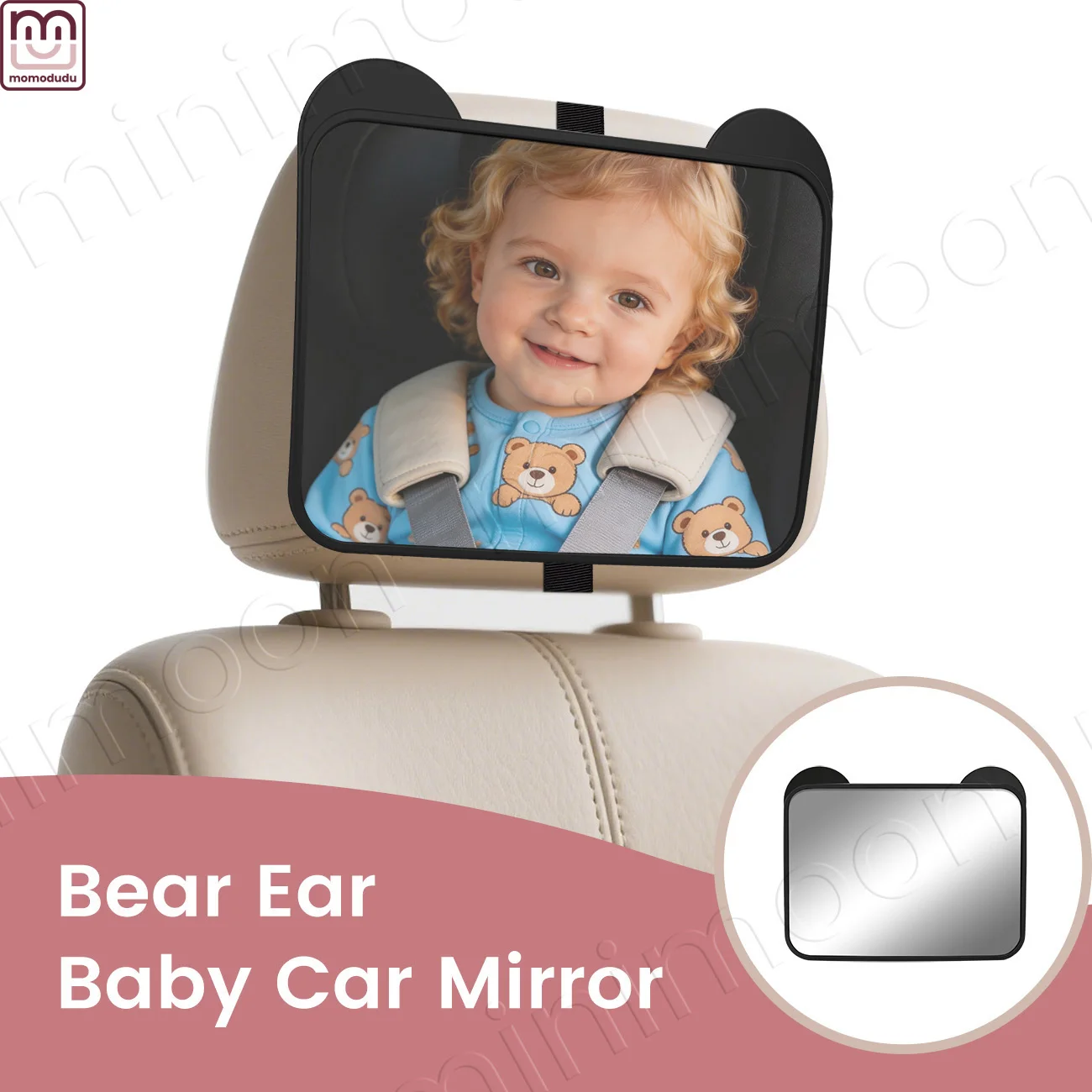 Cute Bear-Ear Car Seat Mirror, Adjustable Wide-Angle Safety Monitor for Rear-Facing Baby - Fun & Functional
