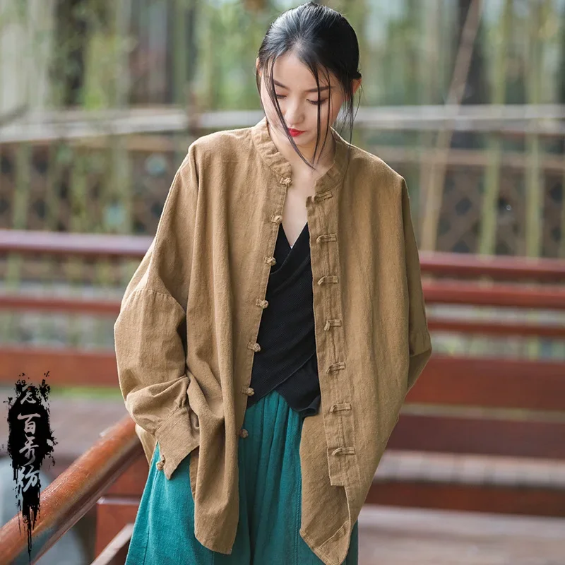 Spring/Summer Cotton and Hemp Women's Wear New Ramie Made Old Sand Wash Zen Tea Suit Travel Shooting Cardigan Women's Coat tops