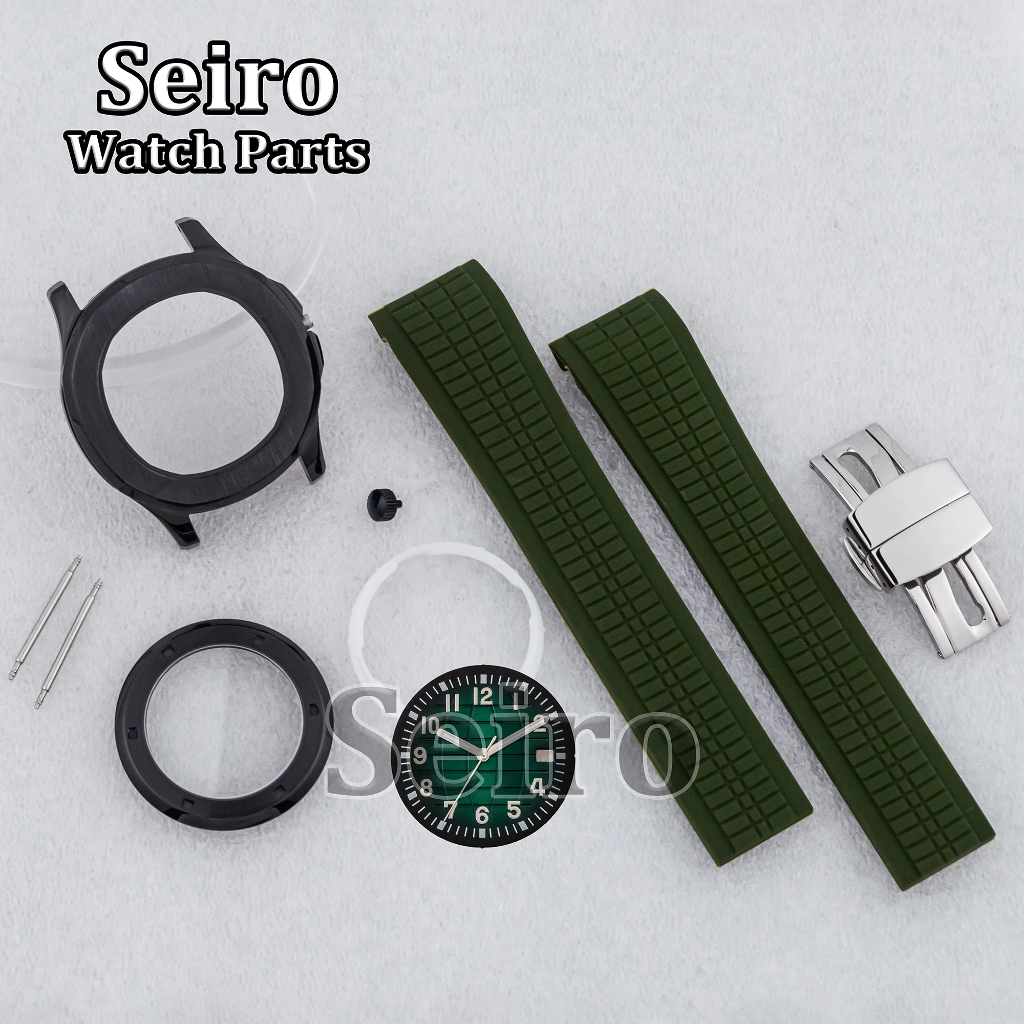 

42MM Watch Case Dark Green Red Rubber Strap 32MM Dial Luminous Hands Watchcase Parts for AQUANAUT Nautilus NH35 NH36 Movement