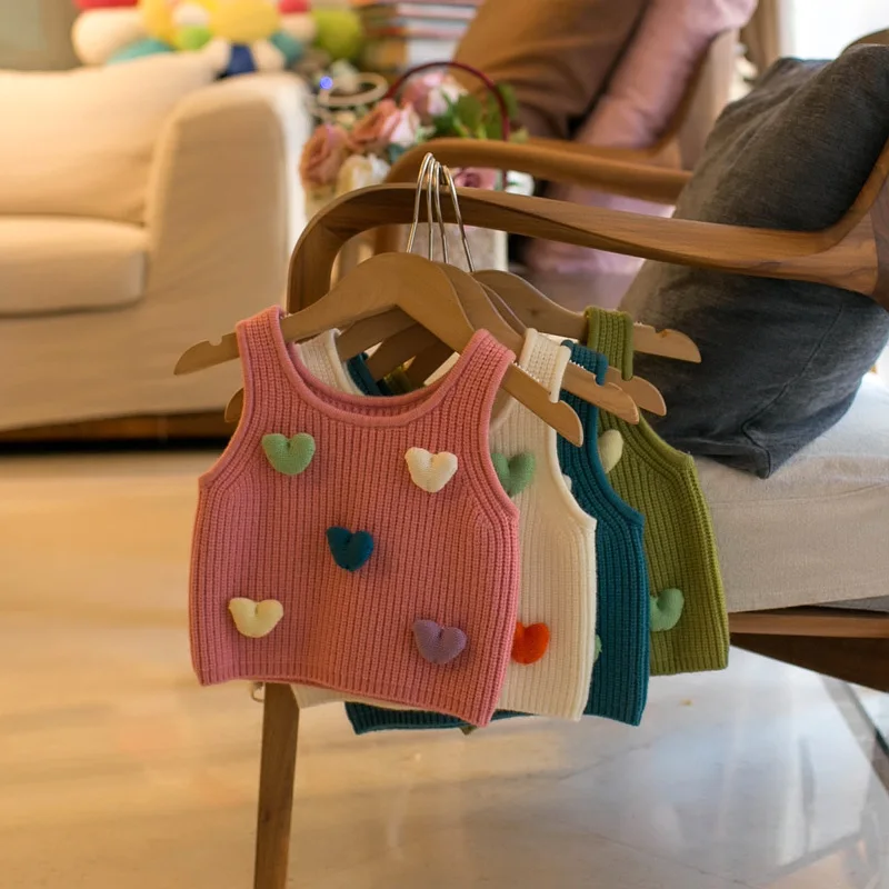 

Spring Autumn Children's Sweater Vest Children's Clothing Girls' Camisoles Love Candy Colored Vests