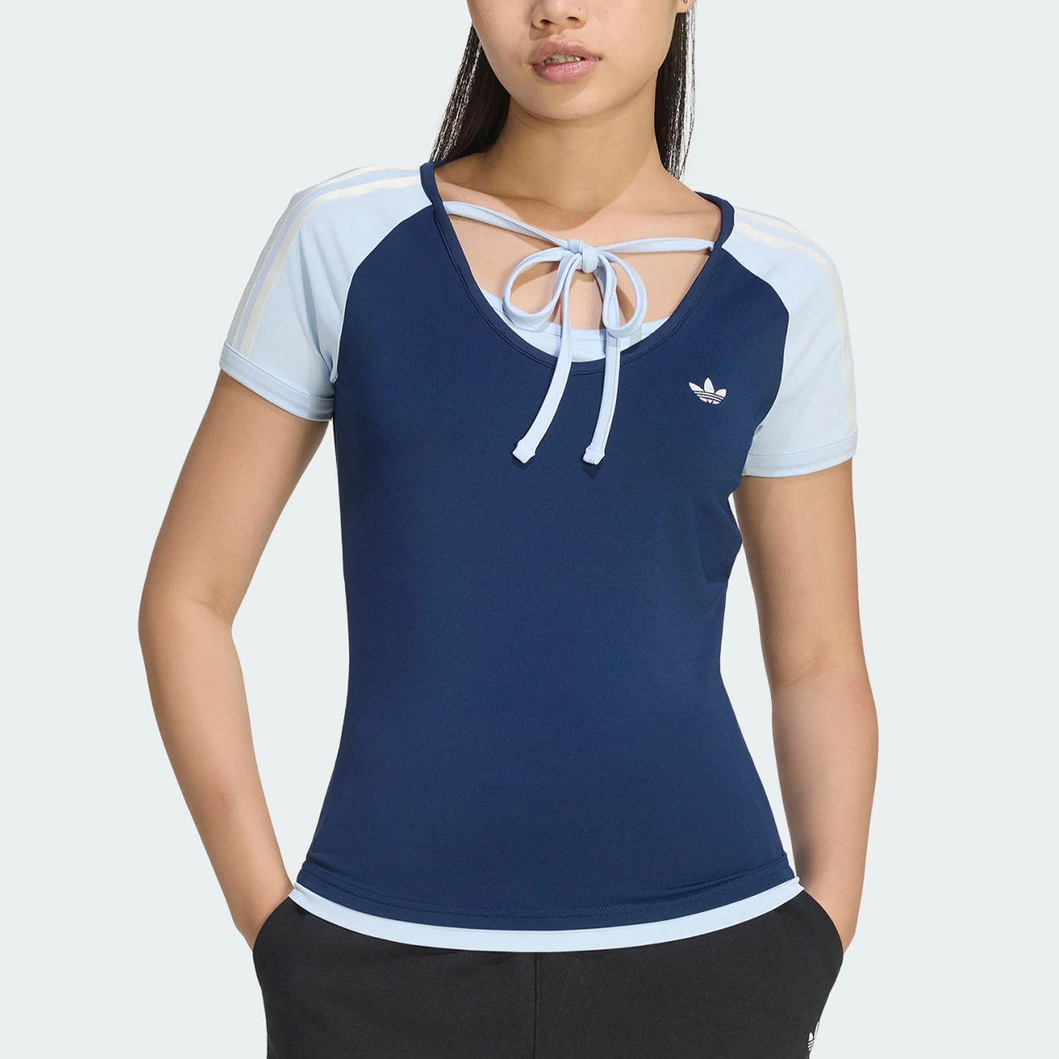 Adidas genuine clover women's fashionable casual lace up daily T-shirt KY8129