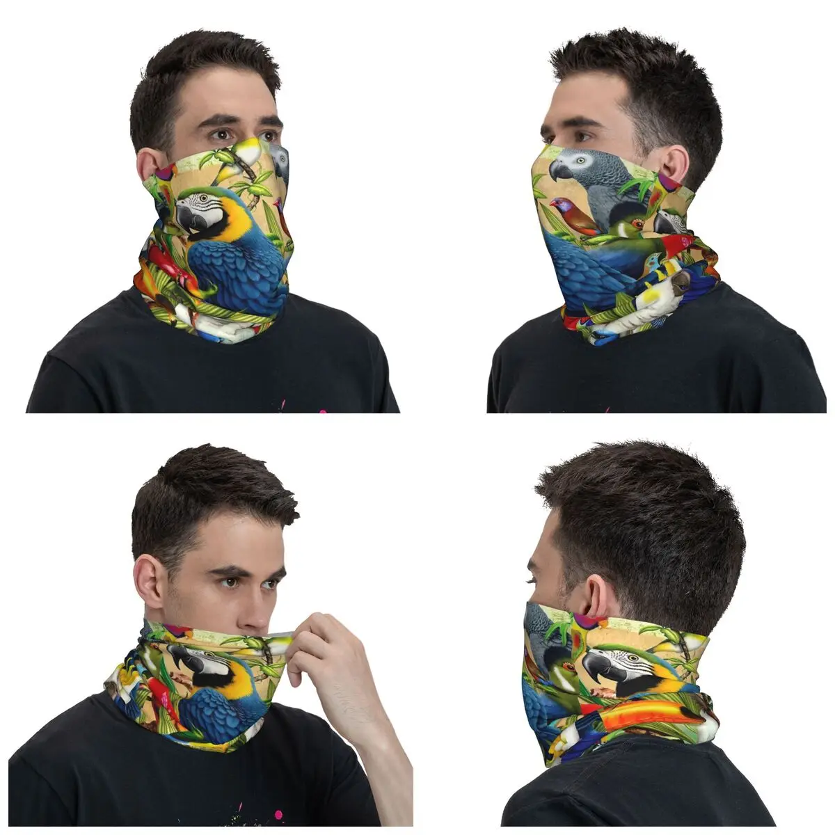 Tropical Macaw Cockatiel Bandana Neck Gaiter Animal Bird Wrap Scarf Warm Balaclava Cycling for Men Women Adult Breathable