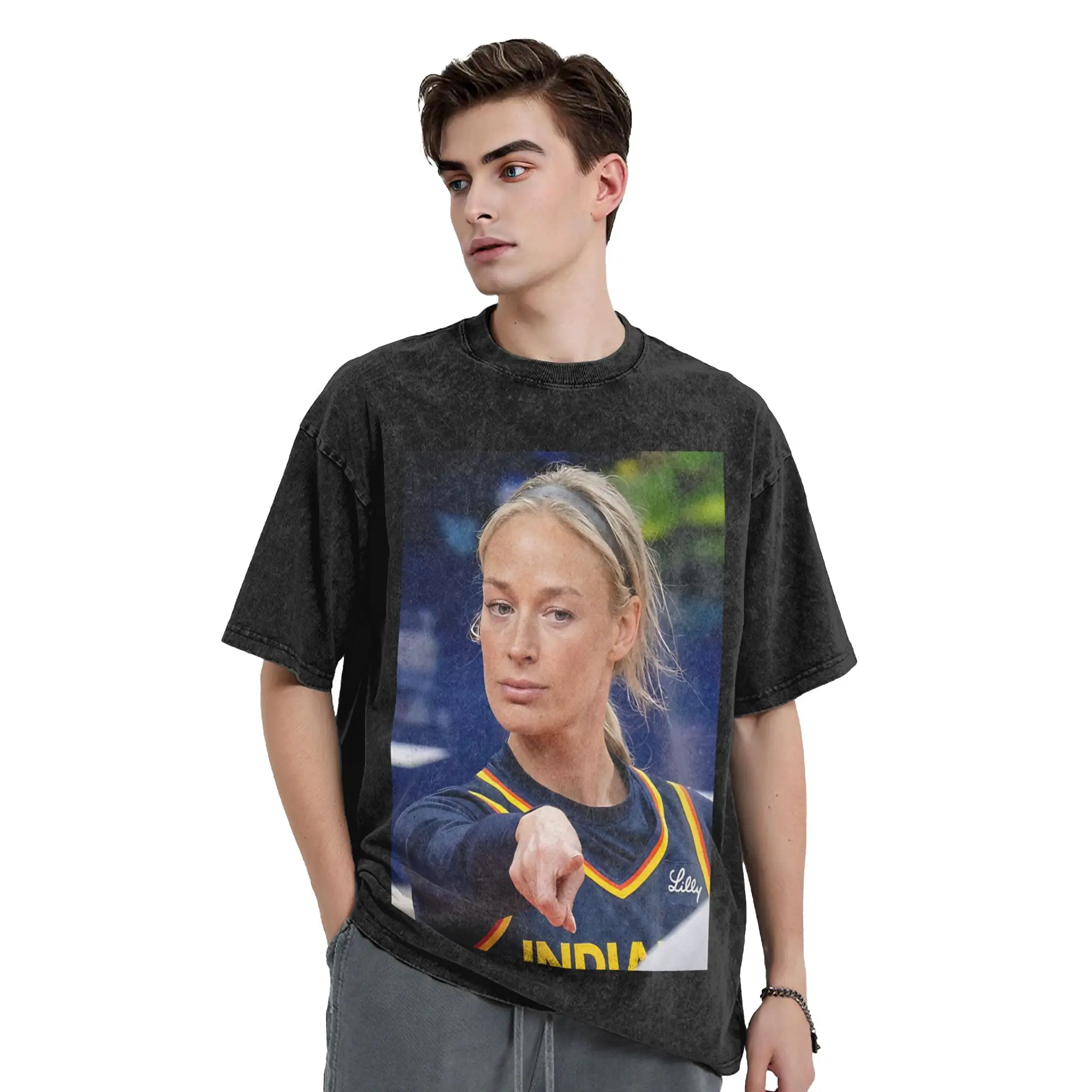 Washed T Shirt Sophie Cunningham Pointing Hip Hop Novelty T-Shirts High Street  Streetwear 100% Cotton Tops Tee Shirt Men Women