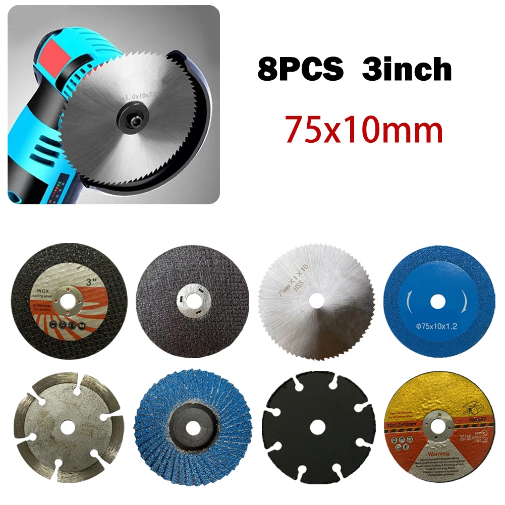 8pcs Angle Grinder Cutting Disc 3 Inch 75mm HSS Saw Blade Polishing Disc Angle Grinder Attachment Carbite Cutting Wheels