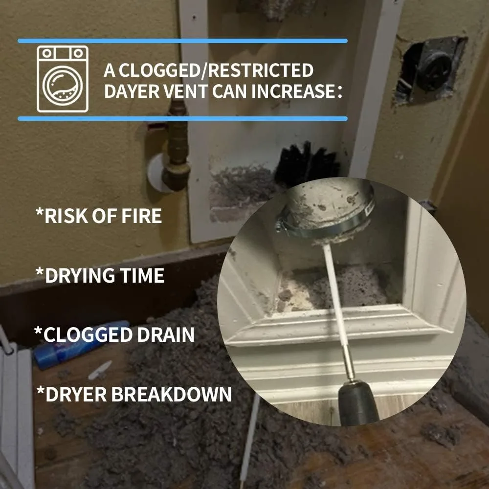 50ft reinigingsset voor drogerventilatie met booropzetstuk, flexibele staven en pluisborstel voor efficiënt kanaalonderhoud