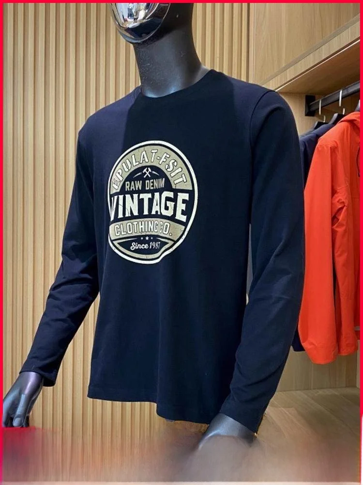 

Long Sve T-irt Men's Retro Print Cotton Waed Brued Base irt Autumn Faionable American Sle Youth