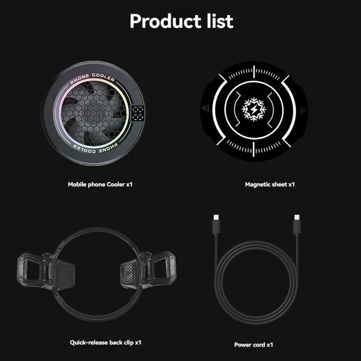 

HGHO Magnetic Phone Cooler Low Noise USB Cooling Fan with RGB Light Smart Temp Control Cooling Fan for Game Cooling