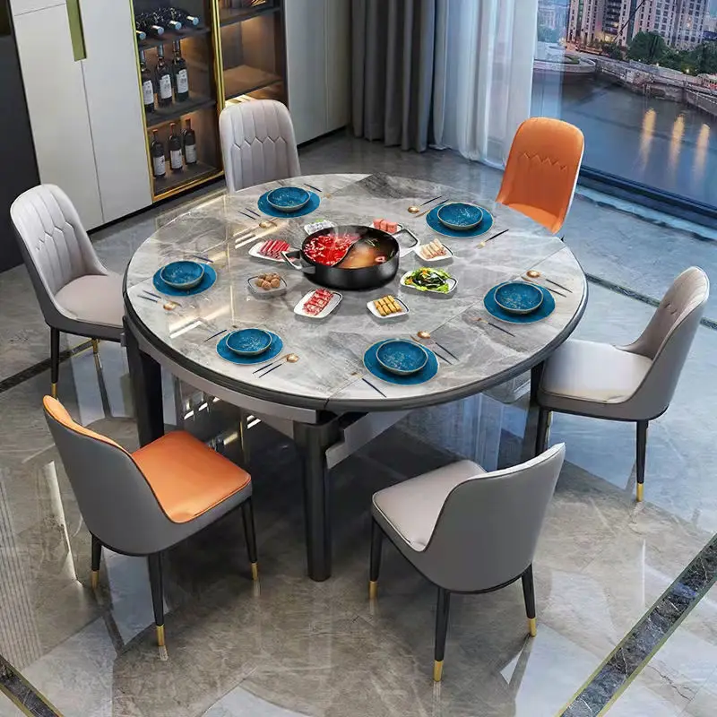 

Italian light luxury bright rock slab dining table household modern simple small apartment