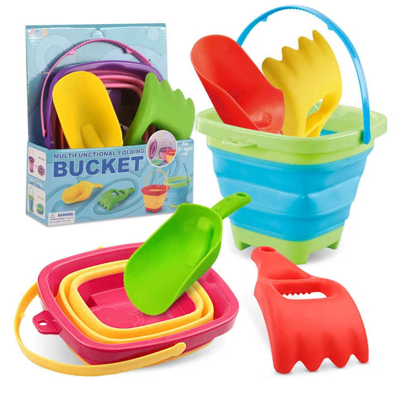 Ensemble de jouets de plage en silicone pour enfants, carré portable avec pelle, jeu de voyage en plein air, vecdu sable, été, E27