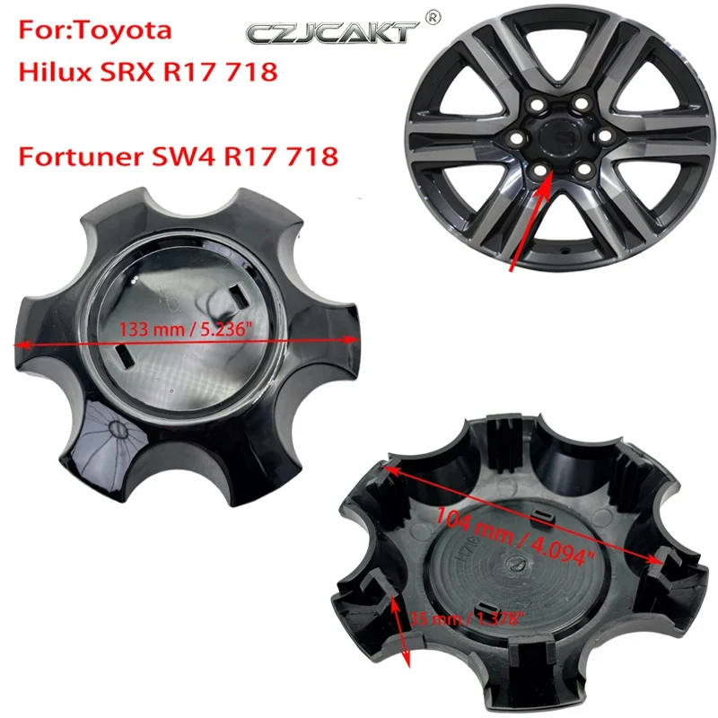 Juego de 4 Tapas Centrales para Ruedas de Toyota Hilux SRX Fortuner SW4 R17 718, Color Negro Brillante, Repuesto para Tapacubos