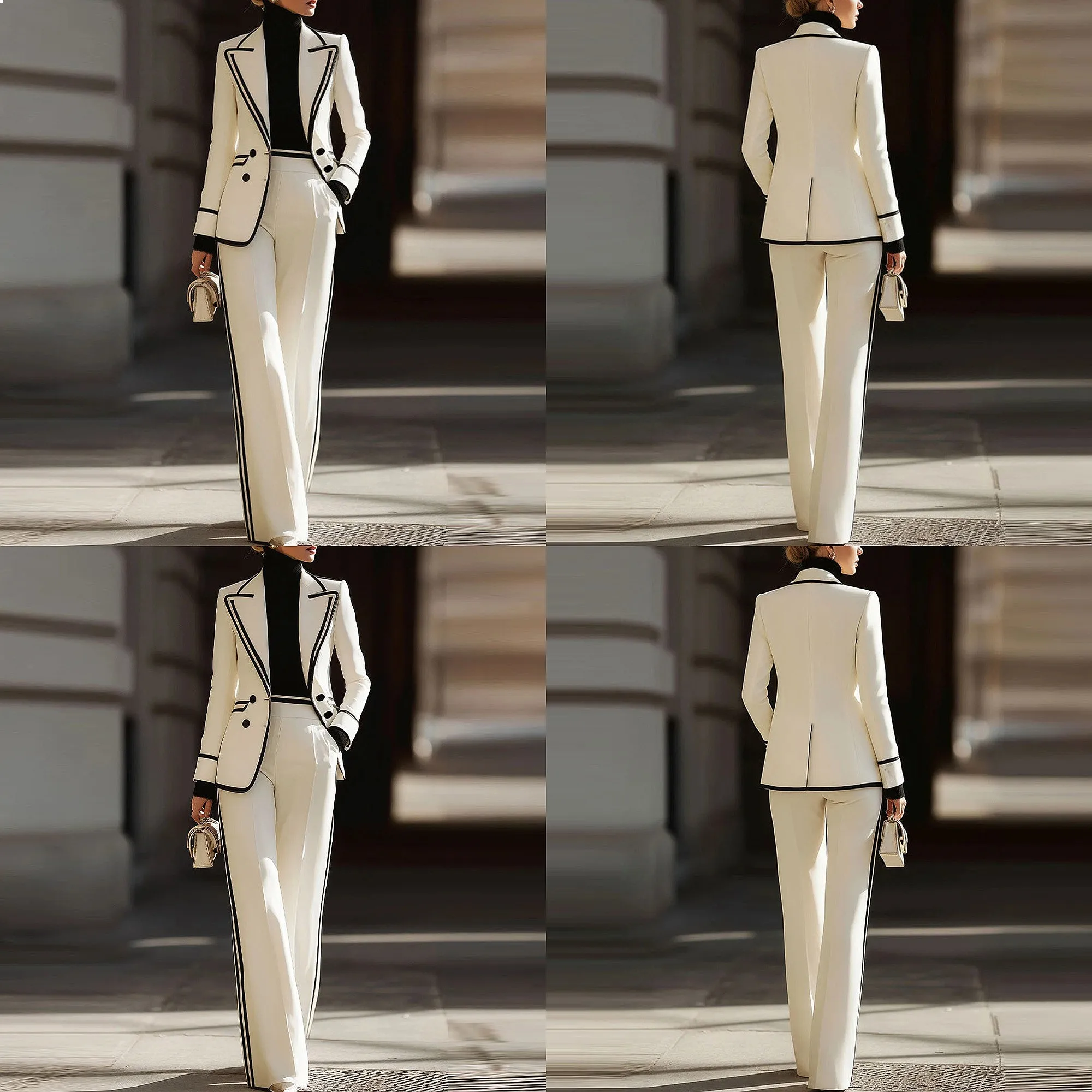 

Women's Matching Set Long Sleeve Blazer Double Breasted Suit Jacket + Trousers Pants Set Spring Summer