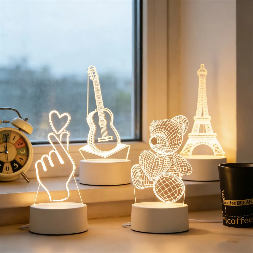 USB Operated 3D Acrylic LED Night Light Wedding Birthday Party Festival Kid Mother's Day Gifts Bedroom Neon Night Lamp Decor