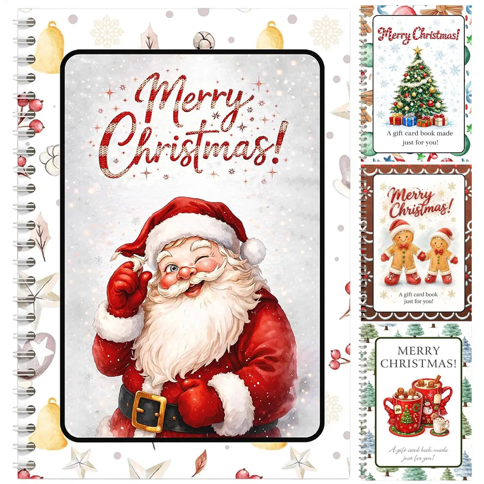 Bonito Libro Porta Tarjetas de Regalo Navideñas con Tema de Papá Noel, Organizador de Tarjetas de Regalo de 10 Páginas, Color Rosa, para Esposa, Novia y Mamá