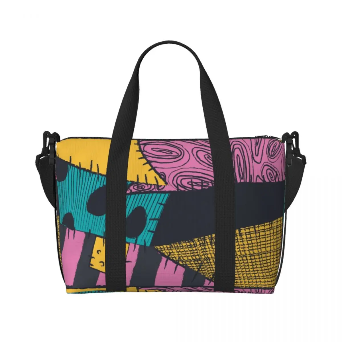 

Custom Halloween Horror Vintage Skull Jack Sally In Love Pattern Beach Tote Bag Extra Large Gym Carry On Travel Shopping Bags