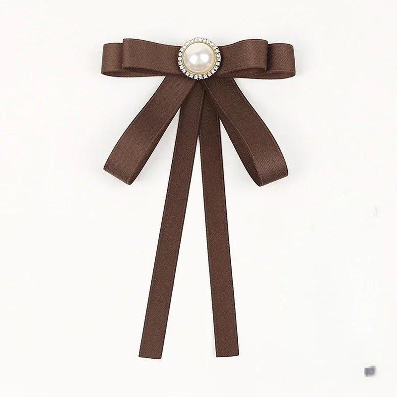 Tie Shirt Women\'s New Brooch Bow Ribbon Brown Coffee Temperament British Style Shirt Corsage Accessory Pin