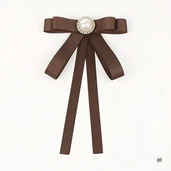Tie Shirt Women's New Brooch Bow Ribbon Brown Coffee Temperament British Style Shirt Corsage Accessory Pin