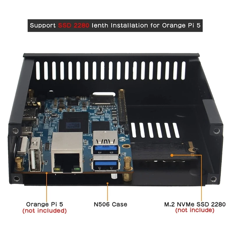 N506 Metal Case- voor Orange 5 5B Behuizing met Koelventilator Legering- Heatsink Pads Ondersteunt NVMe SSD 2280