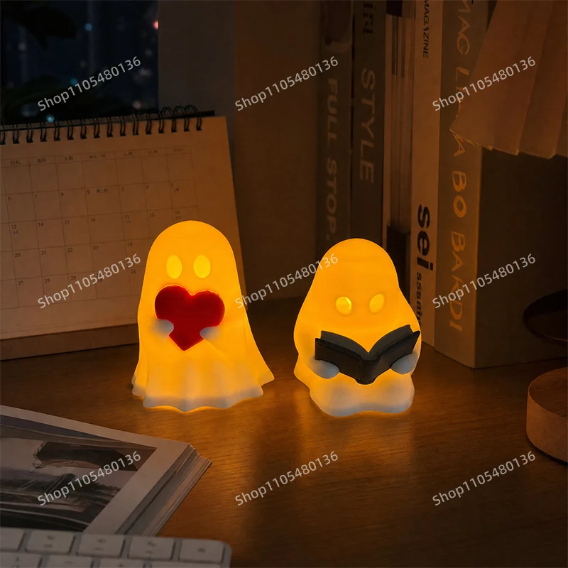 3D Printed Cute Ghost Reader Ghost With Heart Figurine Statue Home Desktop Ornament Halloween Decor Gift