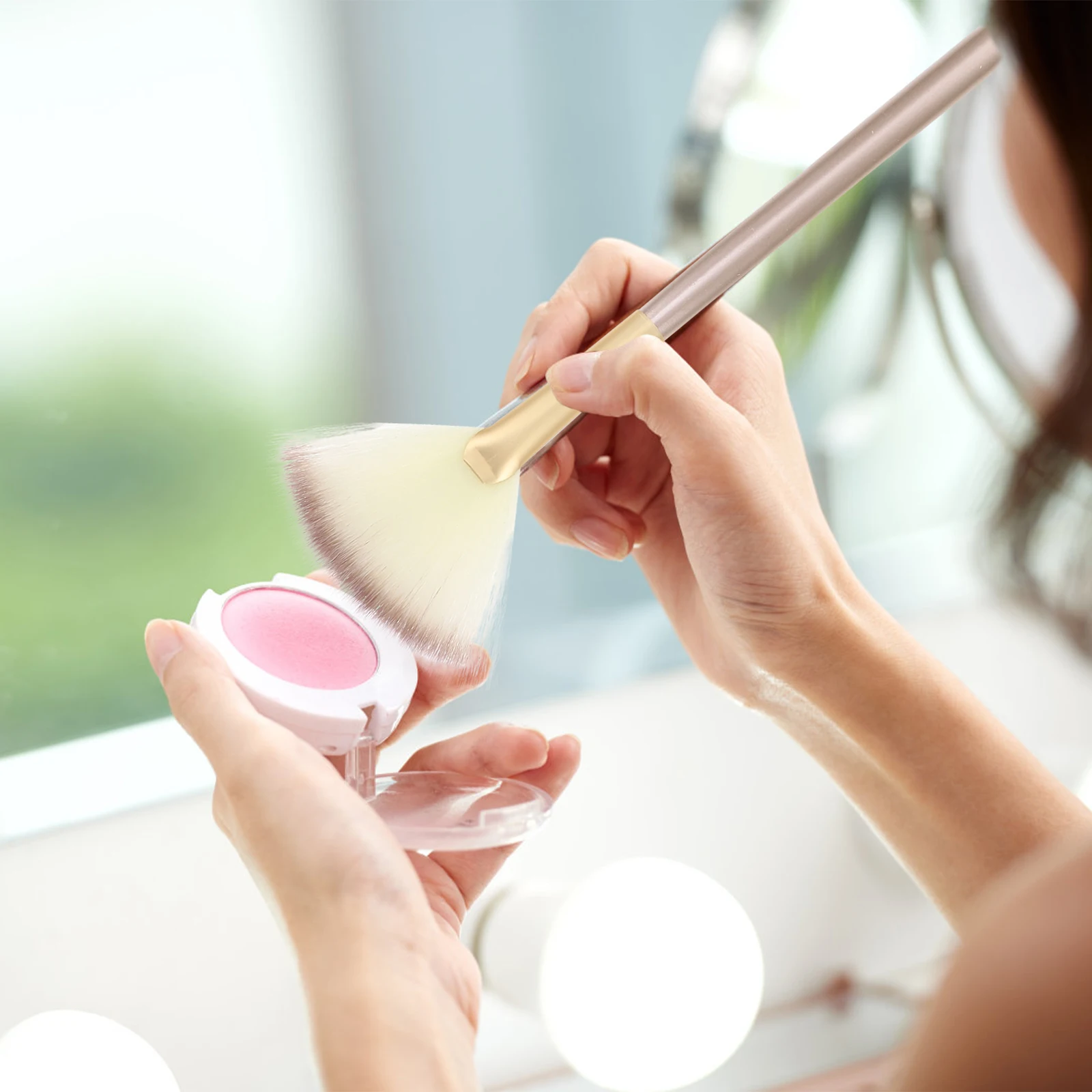 3 pçs kit de pincéis de maquiagem em forma de leque destaque blush cosméticos escova conjunto sombra rosto viagem aplicador de lã de náilon durável