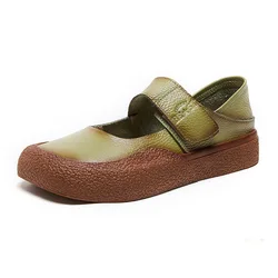 New mary janes retro flats shoes mocassino verde da donna bocca superficiale punta quadrata scarpe da infermiera donna autunno appartamenti in vera pelle