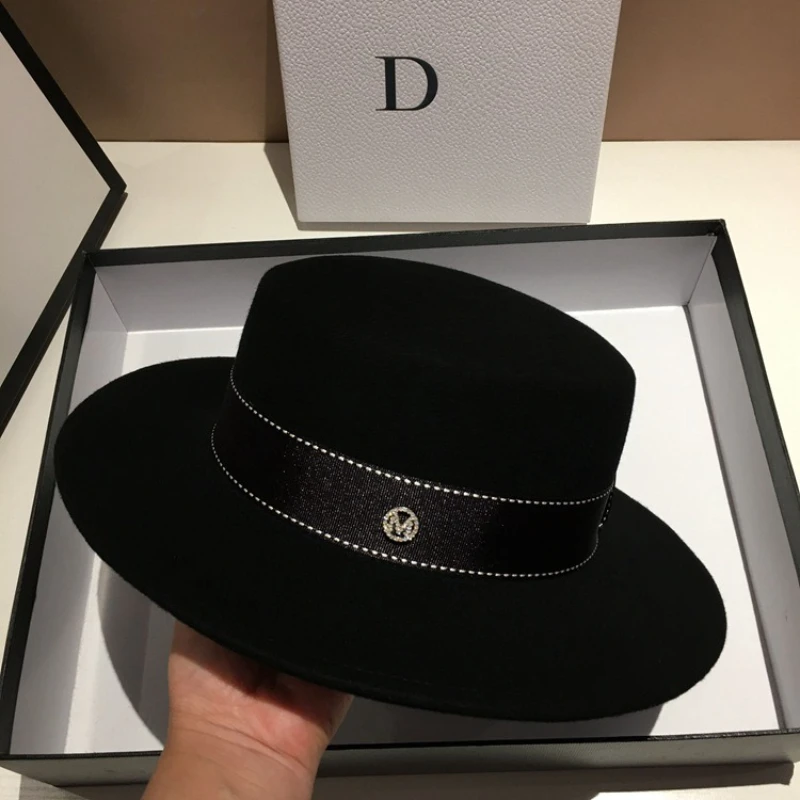 Fedora Hat Wide Brim Flat Top in Black and White Neutral Colors for Autumn Winter Casual Unisex Wear Men and Women