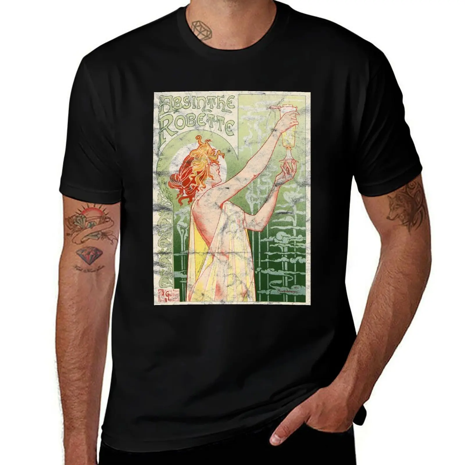 Absinthe Robette Vintage Alcohol Art Advert T-Shirt Simple Line Art Print Tee T-Shirt